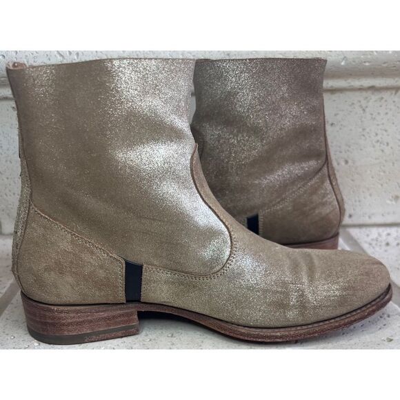 N.D.C. SANDRINE SOFTY BRILLO Sylvia Gold Leather Mid Ankle Boots Sz 36 1/2 - Picture 13 of 16